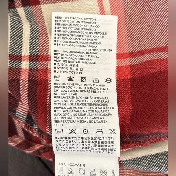 Burton Men's M Flannel Button Down Red White Black Plaid Layering Piece Gorpcore - Picture 9 of 10